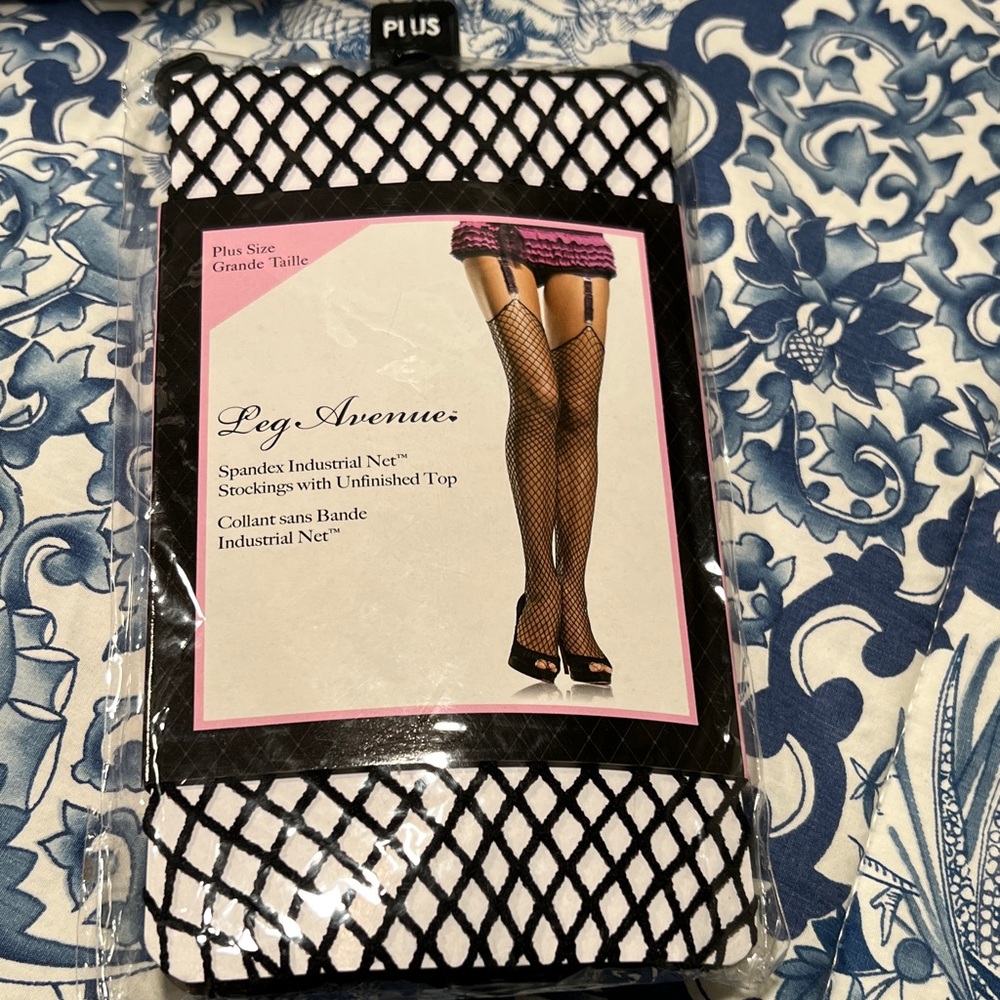 Leg Avenue Black Fishnet Plus Size Stockings with Unfinished Top